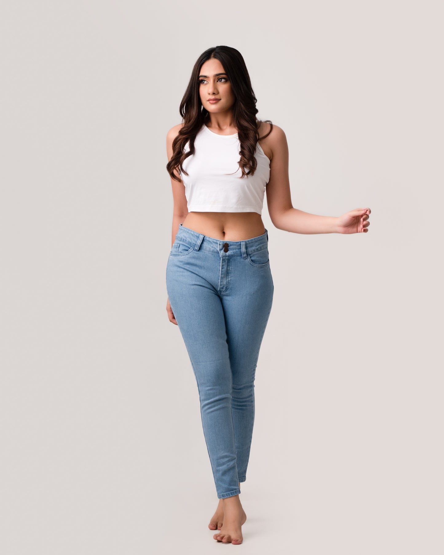 Mid Blue Mid Rise Classic Fit Jean