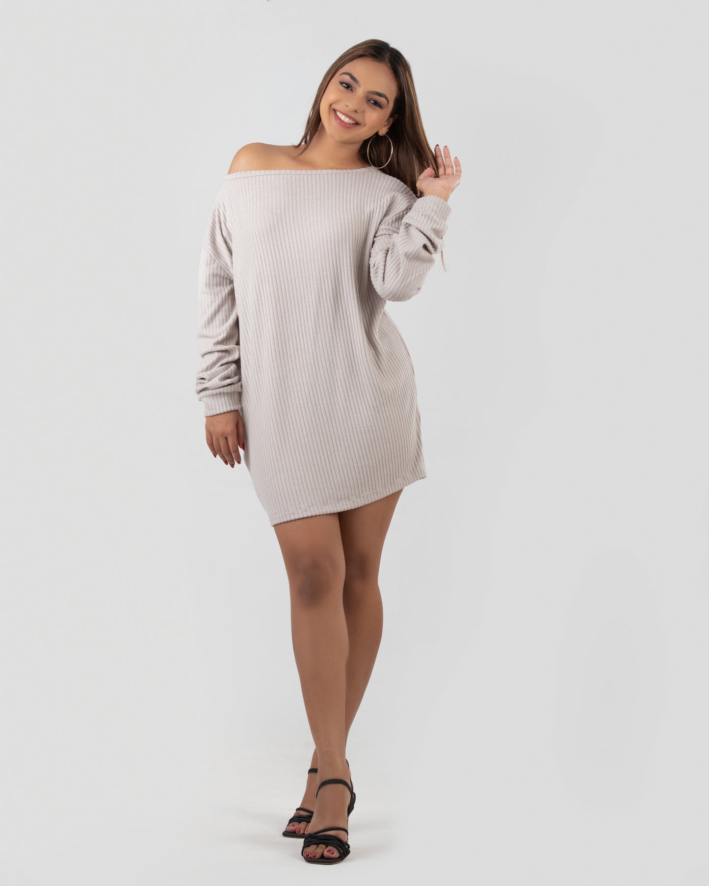 Rib Off Shoulder Dress