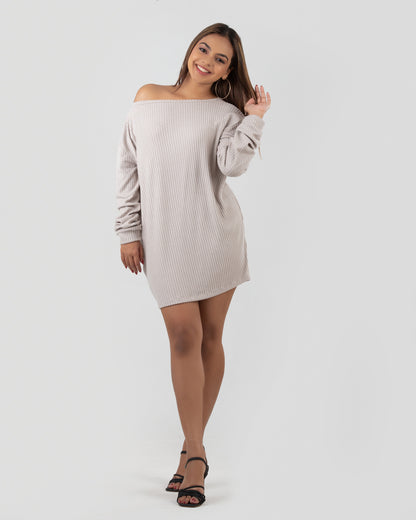 Rib Off Shoulder Dress